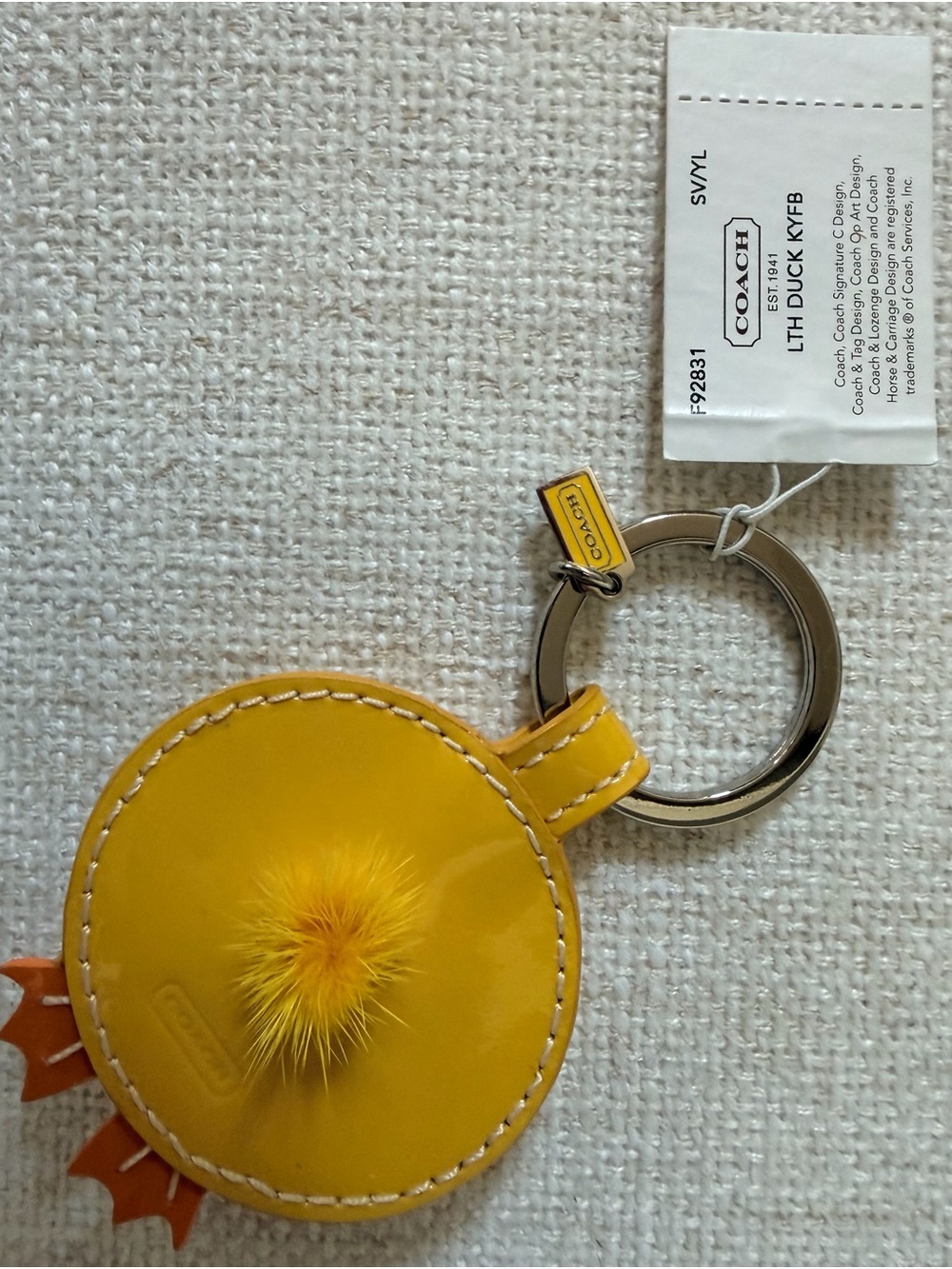 NWT Coach Yellow and Orange Minky Duck Keyring Charm - Picture 2 of 4